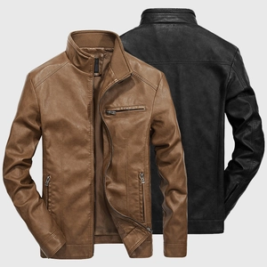 Men's Vintage Washed PU Leather Biker Jacket Slim Fit Stand Collar Windproof Motorcycle Outerwear Casual Fall Winter Coat