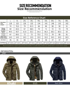 Tabella taglie dettagliata per parka invernale da uomo dalla L alla 8XL con misure precise