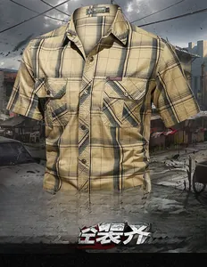 Dettaglio camicia outdoor kaki a scacchi con doppie tasche sul petto e stile vintage