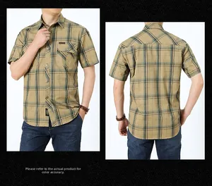Vista fronte e retro di una camicia scozzese da uomo a maniche corte con tasca