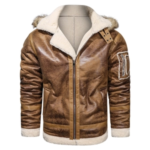 Men's retro hooded faux leather jacket in dark brown with warm faux fur lining