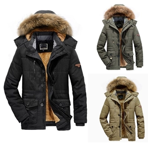 Parka invernale da uomo con cappuccio in finta pelliccia sintetica e fodera molto calda
