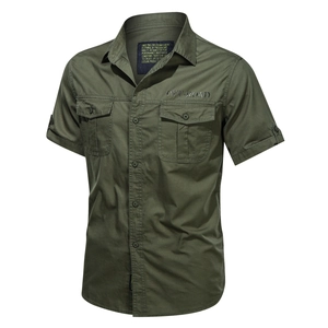 Camicia Cargo Uomo Casual Manica Corta in Cotone Resistente Stile Militare Quadri Denim Top Con Tasche per Uomo