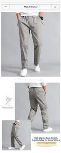 Detail view of men's high-waist straight pants with ergonomic fit and elastic waist