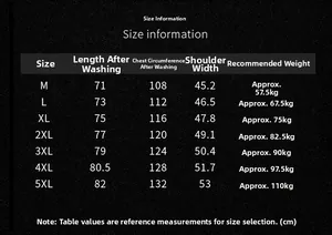 Detailed size chart for men's casual short sleeve shirt ranging from size M to 5XL