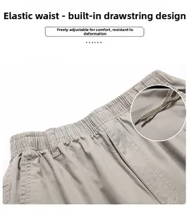 Close-up of elastic waist with built-in woven drawstring on men's cargo pants