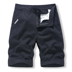 Men's navy blue casual cotton cargo shorts with metal zipper and FOR-MEN side label