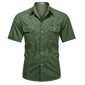 Army green tactical men's short sleeve outdoor shirt with flap chest pockets
