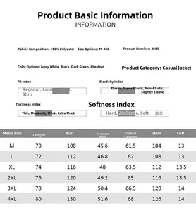 Tabella taglie parka uomo da M a 4XL con specifiche del materiale e guida alle misure