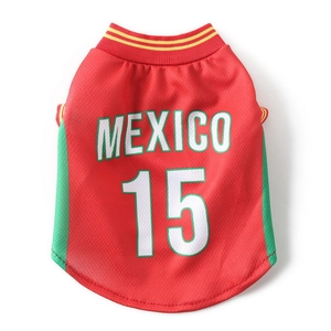 Breathable Mexico soccer jersey for dogs featuring red mesh fabric and number 15 design