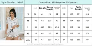 Detailed size chart for women's short sleeve pajama set with fabric and measurement guide