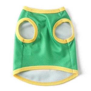 Breathable green mesh dog vest with yellow trim and high-elastic edging detail