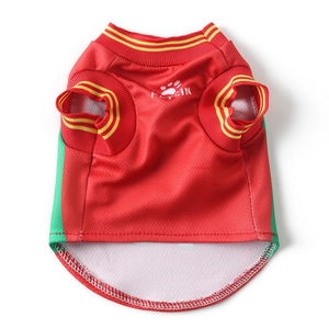 Mesh pet soccer jersey for large dogs in breathable red and green sporty design