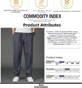 Size chart and details of men's casual grey-blue straight leg cotton cargo pants