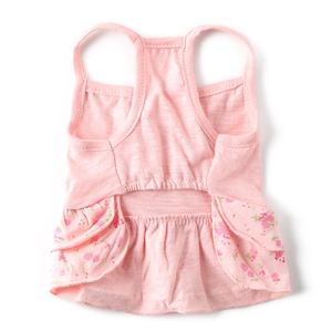 Sweet pink floral pet dress with bow and ruffles for small dogs and cats in spring