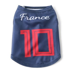 Breathable dark blue France soccer jersey for dogs with number 10 and mesh fabric