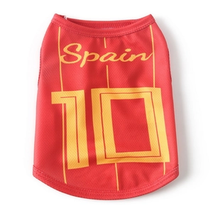 Spain football dog jersey in red breathable mesh fabric for medium large pets