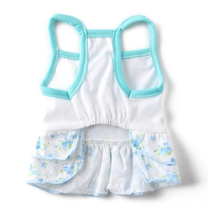 Floral pet sundress for small dogs and cats with sweet bow and blue ruffle layers