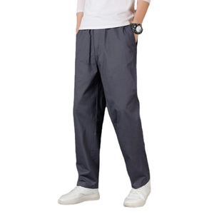 Men's dark grey casual straight-leg cargo pants with elastic waist for outdoor wear
