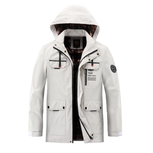 Parka outdoor da uomo bianco crema con fodera in pile e tasche multiple
