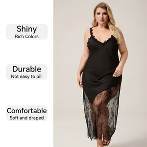 Nuisette satinée grande taille avec dentelle et finition soyeuse élégante pour femmes