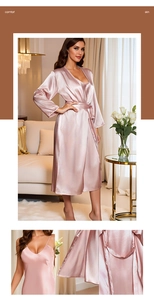 Detailed views of pink satin pajama set including lace neckline and silky fabric texture