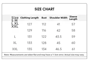 Detailed size chart for women's loungewear robe showing length and bust measurements