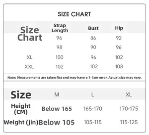 Detailed size chart for women's satin nightdress showing measurements in centimeters
