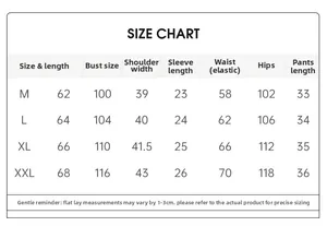 Tableau des tailles détaillé pour pyjamas en soie glacée pour femmes de M à XXL