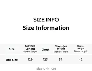 Detailed size guide table for long satin bathrobe including length and chest measurements