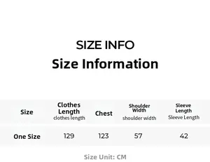 Size chart for women's long satin robe with measurements in centimeters and inches