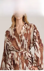 Detail display of leopard print satin robe showing luxurious fabric and V-neckline