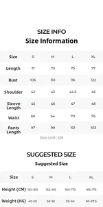 Detailed size chart for floral satin pajamas with height and weight recommendations