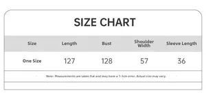 Detailed size chart for satin long sleeve bathrobe with length and chest measurements