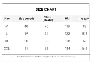 Detailed size chart for baroque satin sleepwear shorts featuring waist and hip measurements
