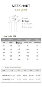 Size chart for plus size women's satin robe with measurements from 1XL to 5XL