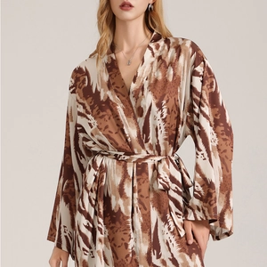 Women Luxurious Satin Leopard Print Long Robe And Pants Animal Pattern Casual Home Loungewear Elegant Sleepwear Pajamas