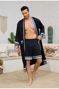 Detail of luxury baroque satin robe set with ornate silver patterns and vertical texture