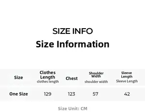 Size chart for floral print kimono cover up showing measurements in centimeters
