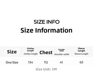Detailed size chart for zebra print lace robe featuring length and chest measurements