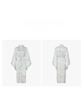 Detail view of the floral print kimono robe showing front and back views with sash tie