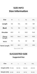 Size chart table for men's satin robe set including robe and shorts measurement details