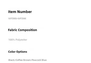 Detailed size chart and 100% polyester material specs for long robes in various colors