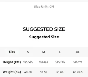 Guide des tailles pour pyjama en dentelle avec mesures S, M, L, XL (taille et poids)
