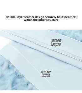 Detail view of double-layer fabric structure with feathers fixed inside the elegant robe