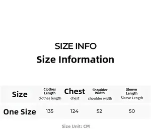Detailed size chart for women's acetate robe showing length, chest, and sleeve measurements