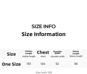 Detailed size chart for luxury feather robe with measurements in cm for a perfect fit