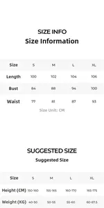 Detailed size guide table for luxury sleepwear set including length and bust measurements