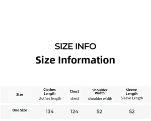 Size chart table for women chiffon robe with length, chest, shoulder, sleeve dimensions