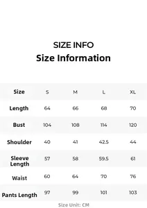 Guide des tailles pour ensemble pyjama femme avec mesures détaillées du S au XL en cm